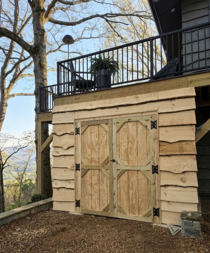 Outdoor Structure by Mountain Fence and Deck